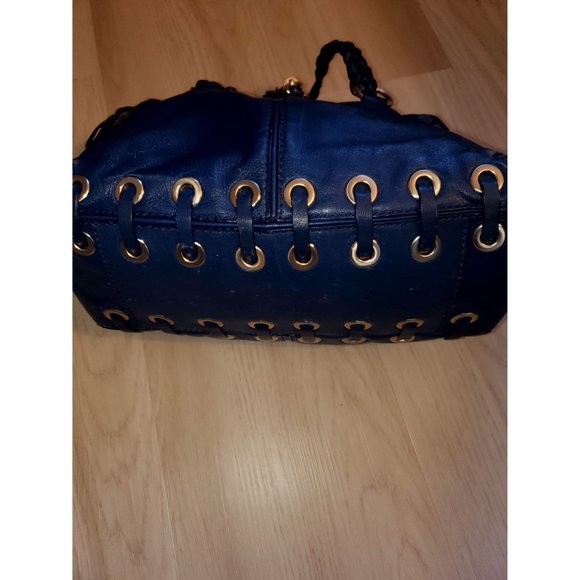 Michael Kors Blue Leather Handbag With Braided Handles & Tassel Detailing - Picture 4 of 11
